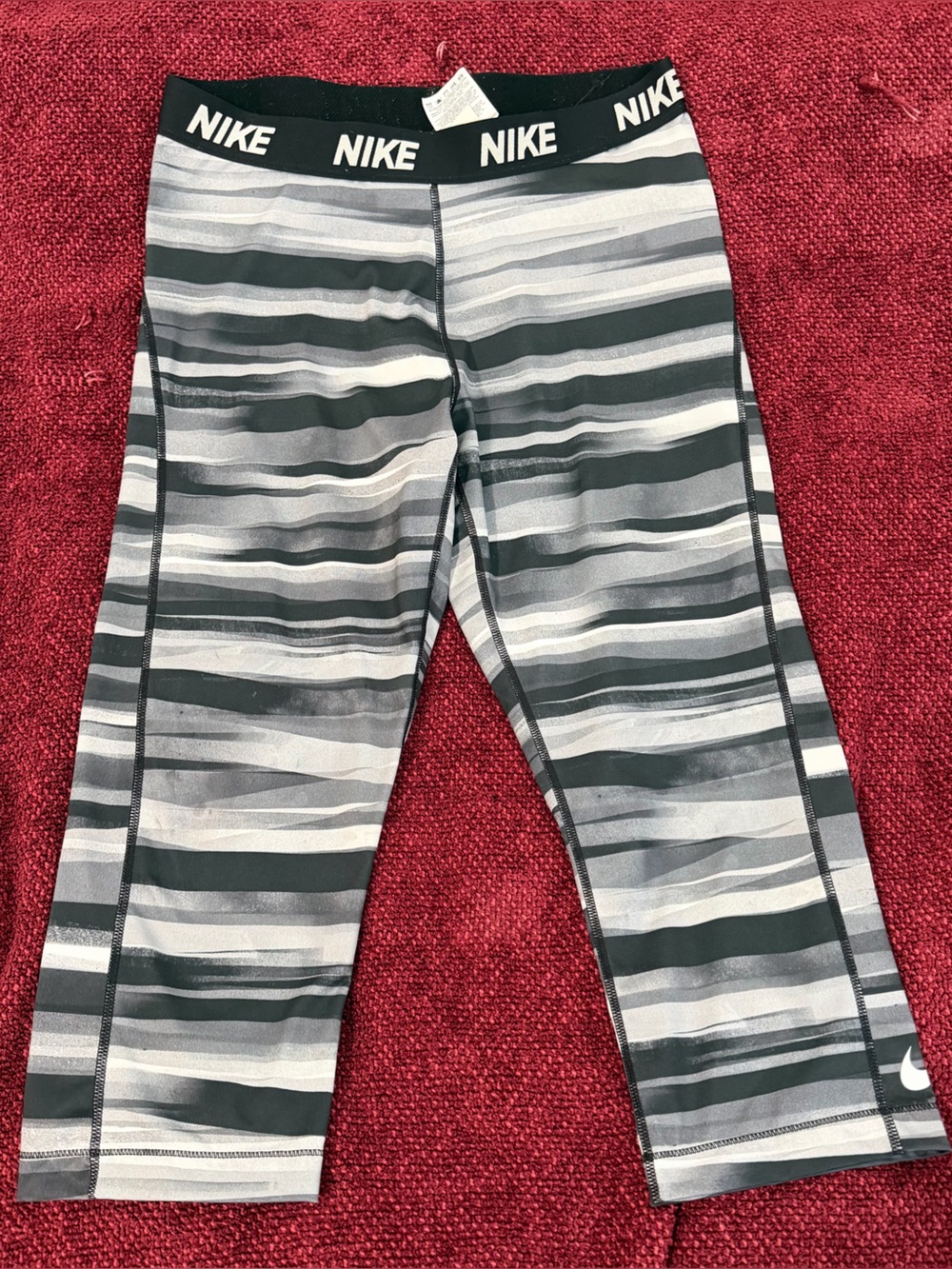 Nike Gray and White Striped Leggings
